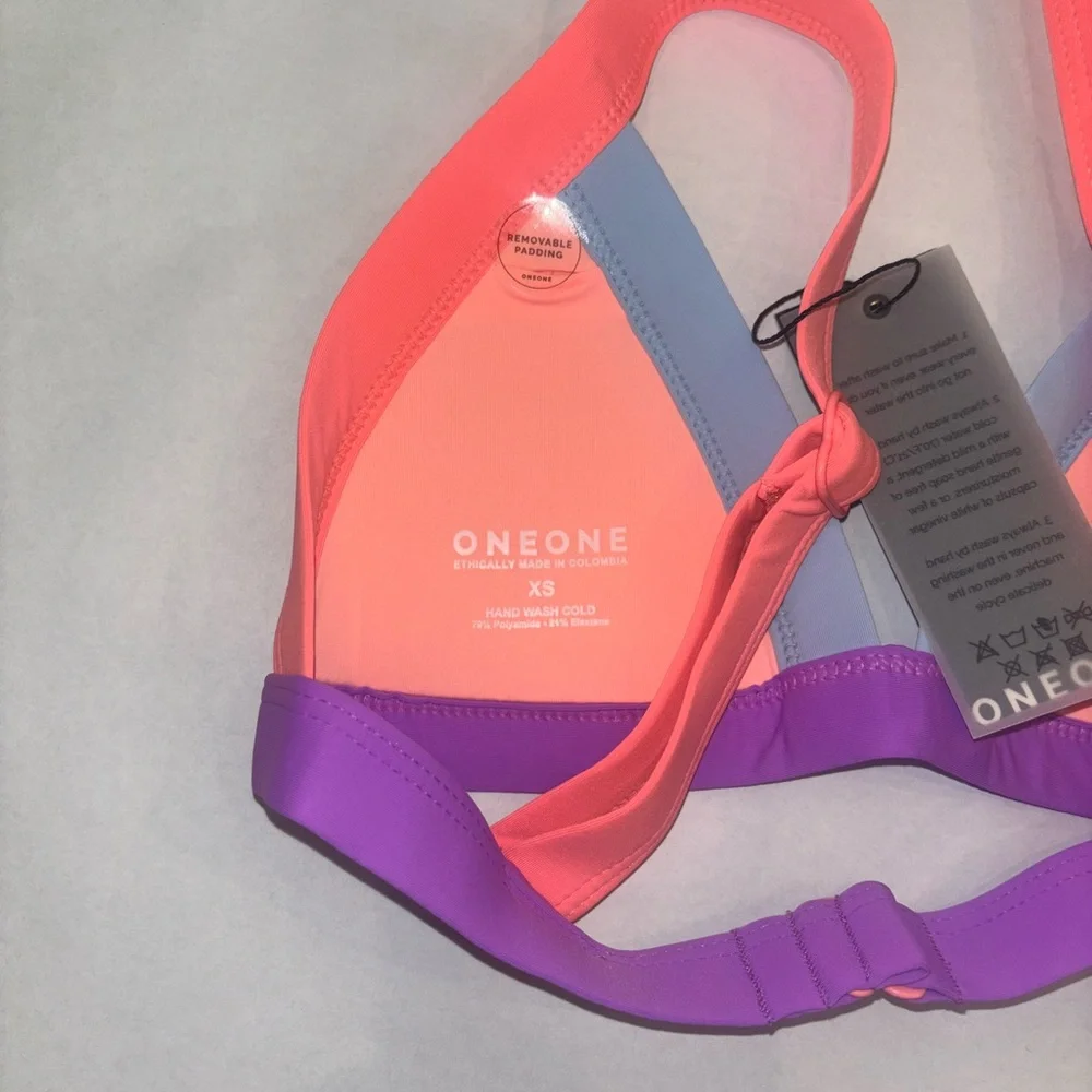 OneOne Swim Kameron Top Creta Pink and Purple Bikini with Triangle Design - Picture 4 of 4